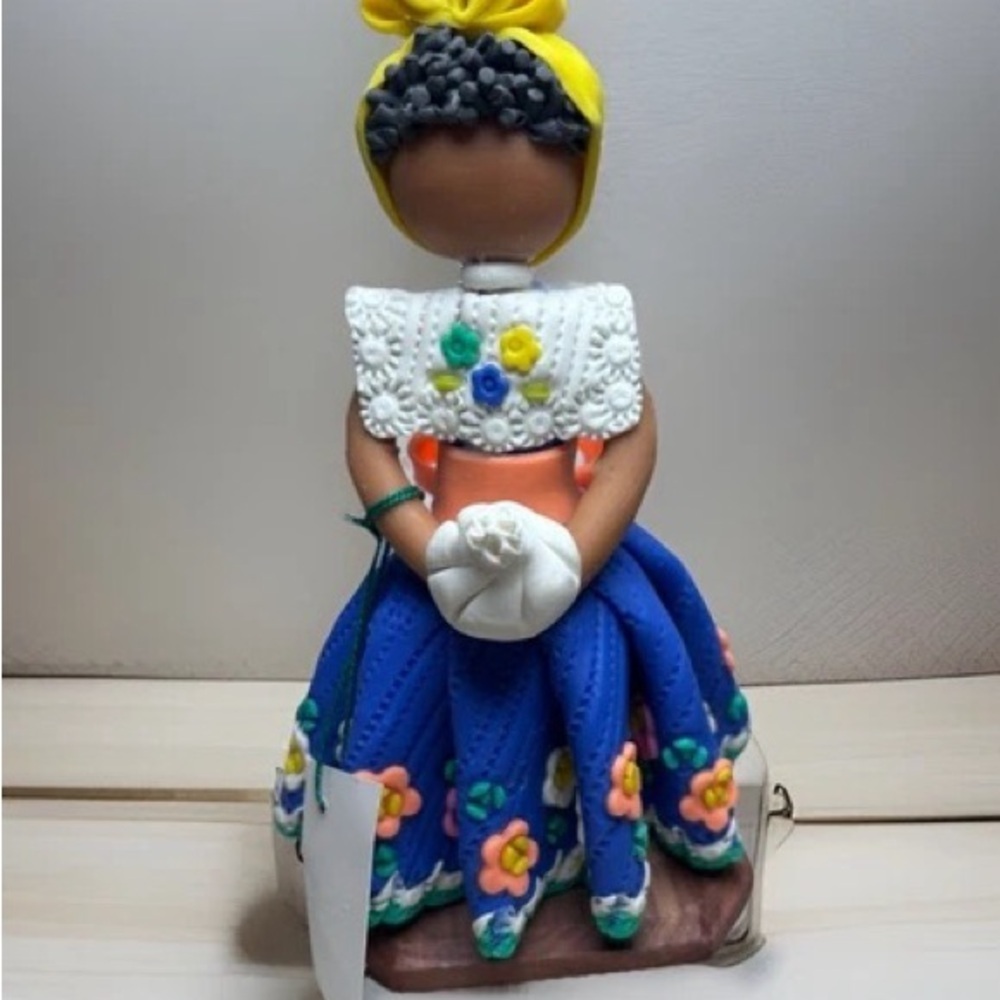 Handcrafted Faceless Doll with Blue Floral Skirt - Picture 10 of 10